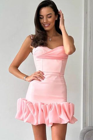 Draped Ruffle Mini Bustier Dress