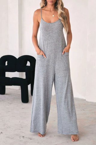 Side Pockets Spaghetti Strap Wide Leg Jumpsuit