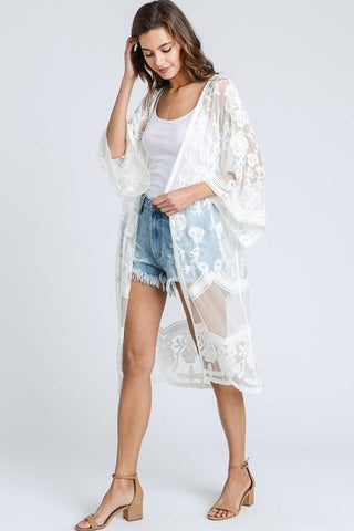 Hollow Out Lace Kimono Cover Up