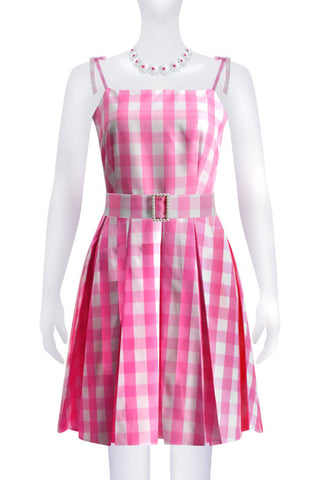 Barbie Movie Margot Pink Plaid Check Dress