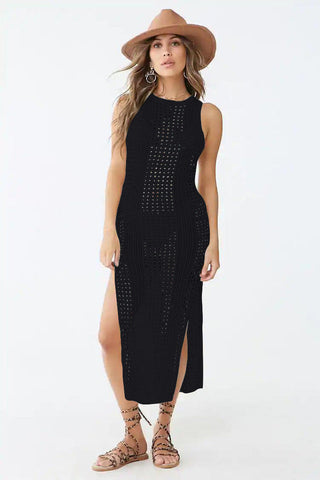 Knitted Cutout Split Beach Cover Up Dress