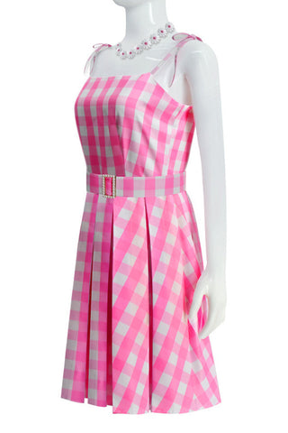 Barbie Movie Margot Pink Plaid Check Dress