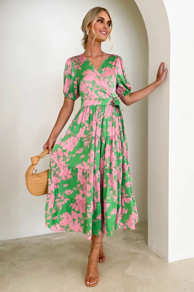 Floral Tiered Surplice Dress