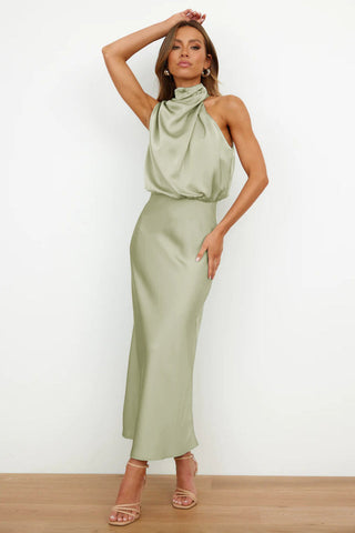 Halter Sleeveless Satin Bridesmaid Dress