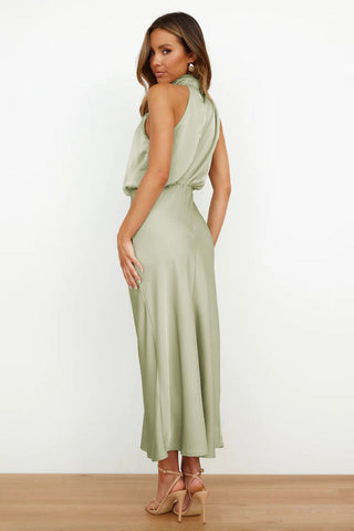 Halter Sleeveless Satin Bridesmaid Dress