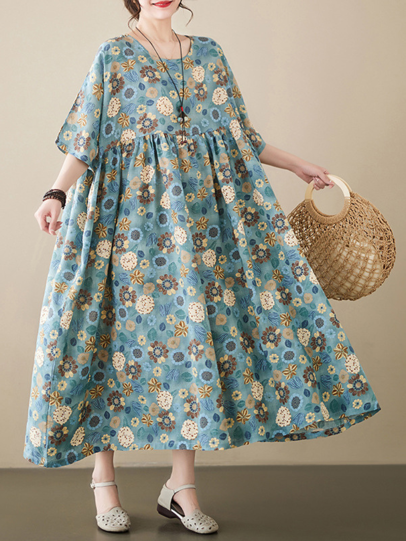 In My Dreams Round Neck Smock Dress