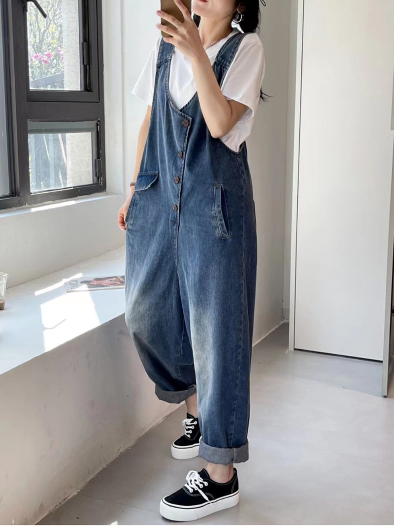 Follow Your Heart Denim Blue High Waist Dungarees