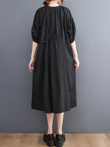 Plain Cotton Short Sleeve A-Line Dress