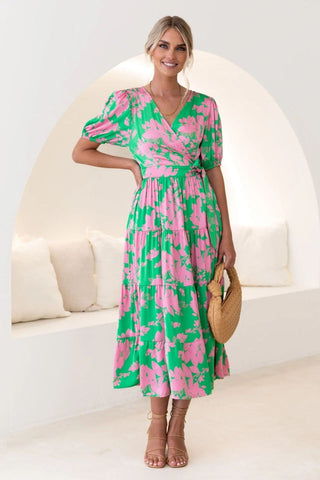 Floral Tiered Surplice Dress