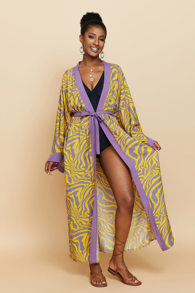 Print Belted Kimono Dress