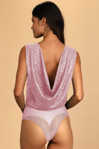 Evening Of Wonder Sequin Cowl Back Bodysuit