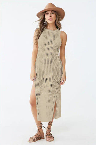 Knitted Cutout Split Beach Cover Up Dress