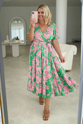 Floral Tiered Surplice Dress