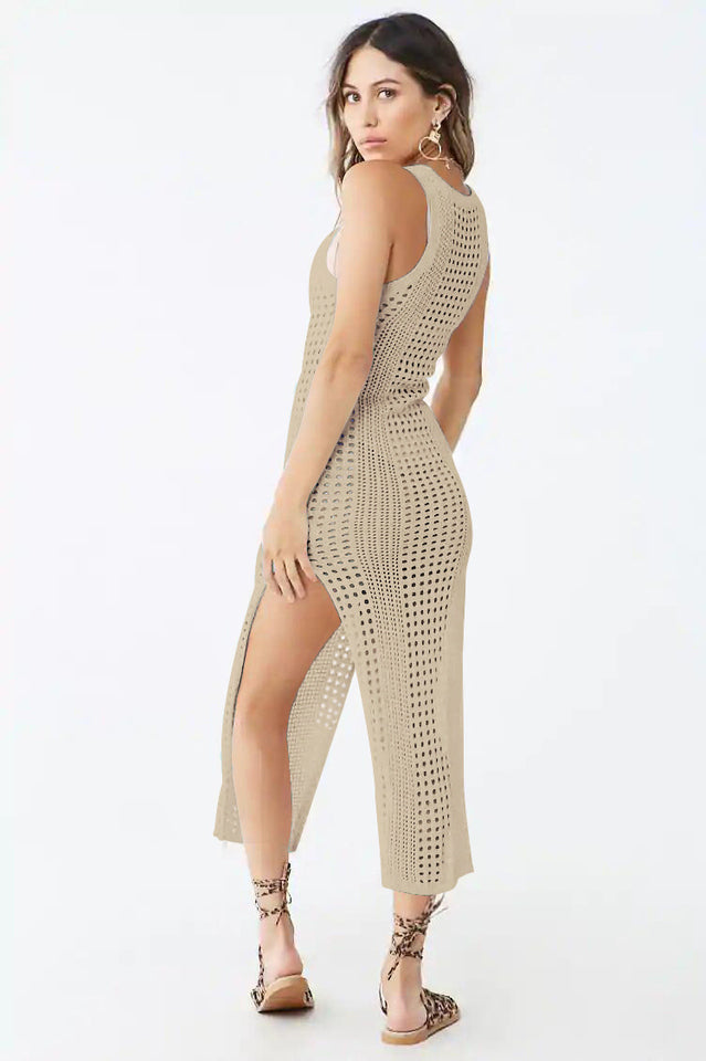 Knitted Cutout Split Beach Cover Up Dress