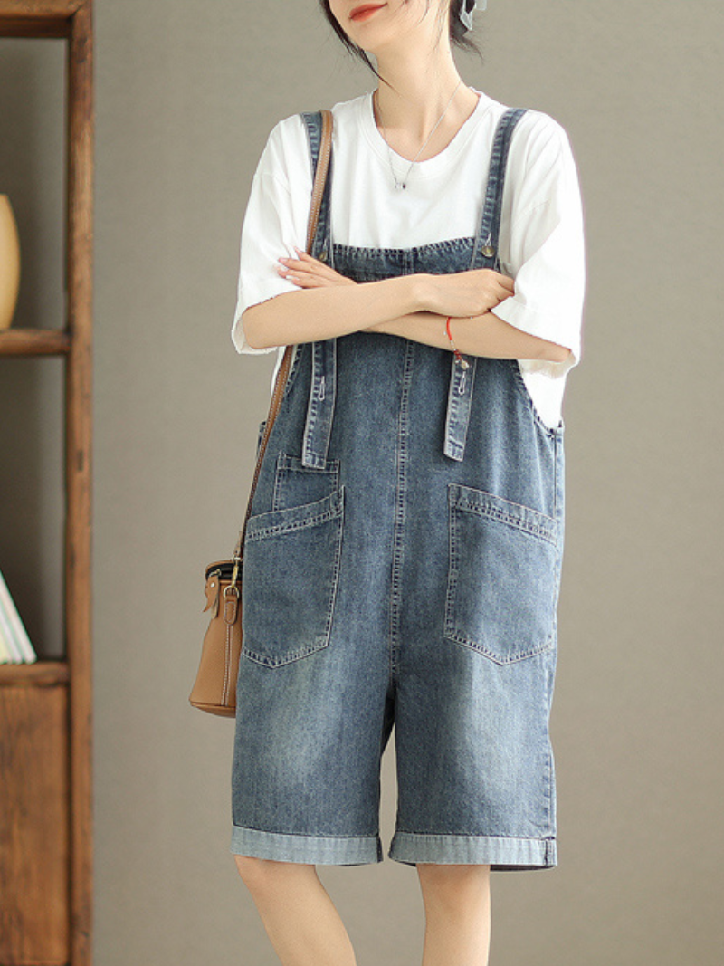 All You Need Denim High Waist Short Dungarees