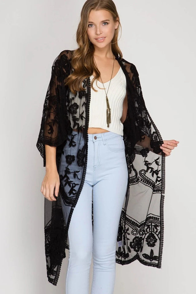 Hollow Out Lace Kimono Cover Up