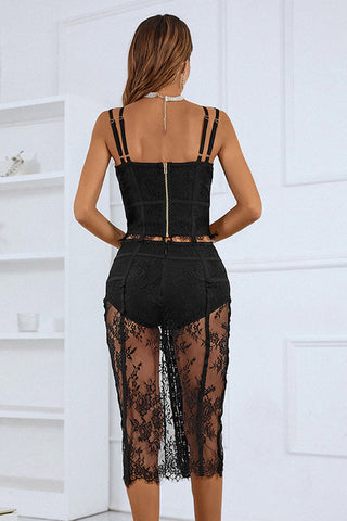 Ida Lace Black Sheer Dress Set