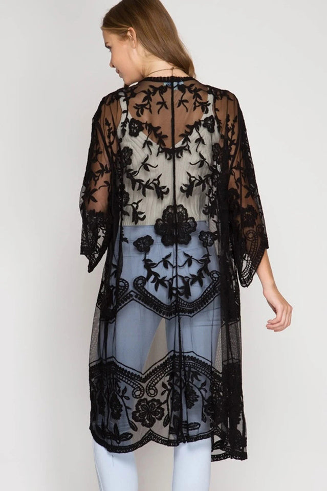 Hollow Out Lace Kimono Cover Up