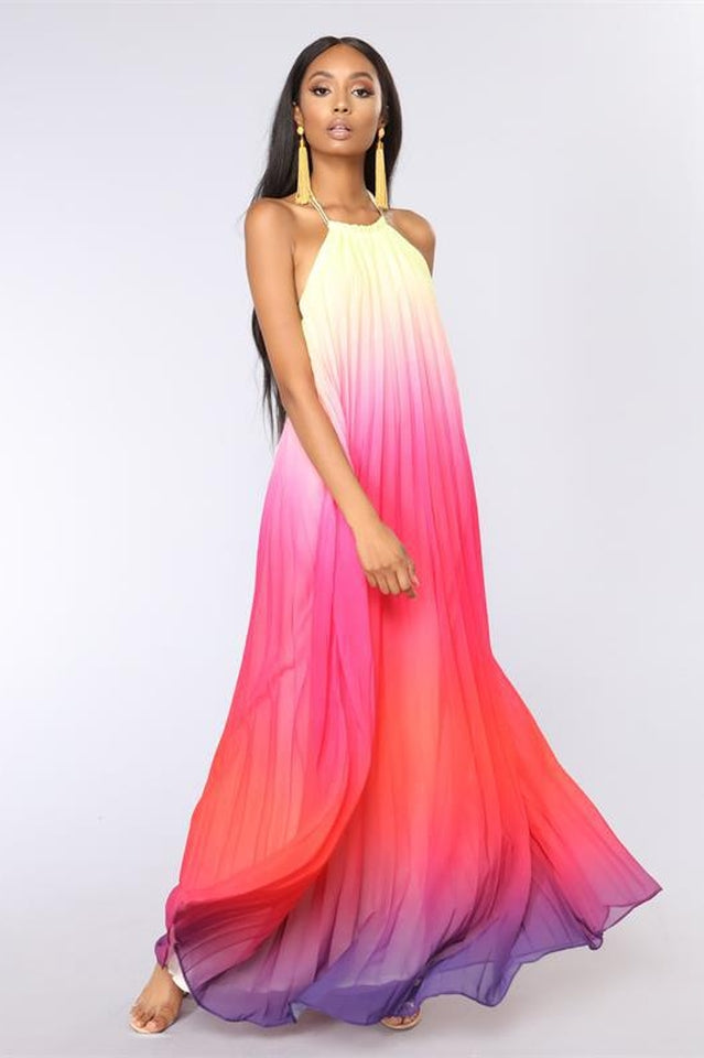 Bohemian Backless Beach Gradient Halter Dress