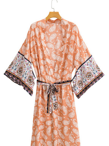 long Kimono Robe, Dressing Gown, printed Kimono, Boho Kimono, Loungewear