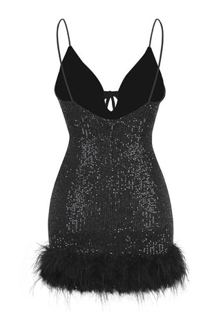 Mini Sequin Dress With Feather Trim