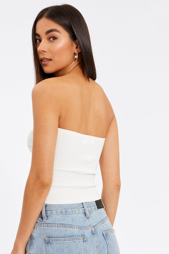 Merlaine Strapless Knotted Knit Crop Top