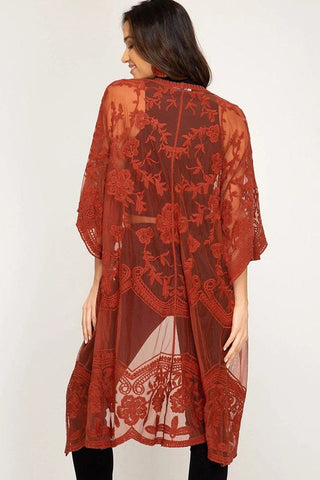 Hollow Out Lace Kimono Cover Up