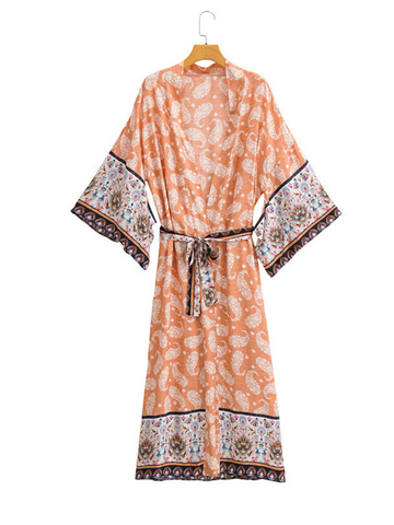 long Kimono Robe, Dressing Gown, printed Kimono, Boho Kimono, Loungewear