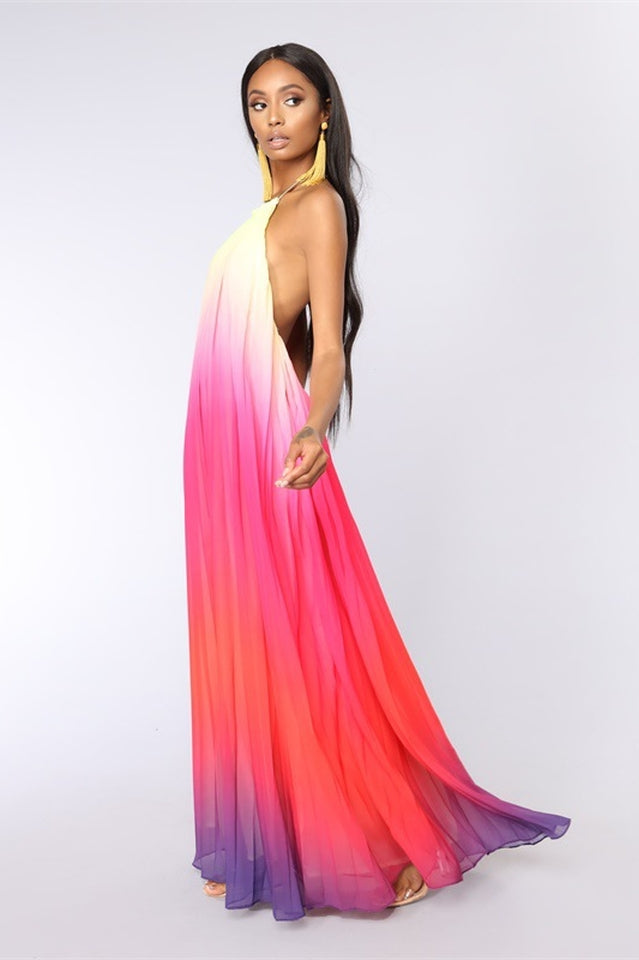 Bohemian Backless Beach Gradient Halter Dress