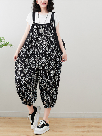 Pure Soul Black Cotton Baggy Dungarees