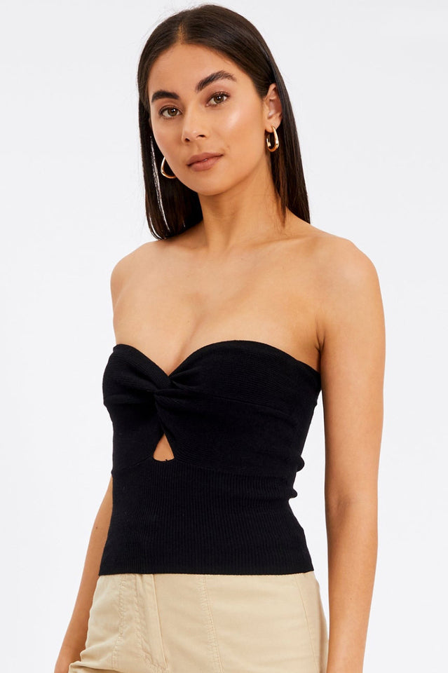 Merlaine Strapless Knotted Knit Crop Top