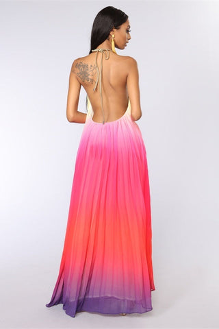 Bohemian Backless Beach Gradient Halter Dress