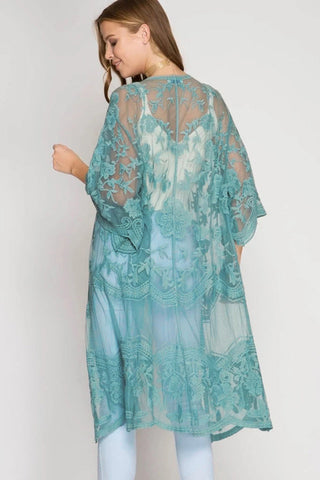 Hollow Out Lace Kimono Cover Up