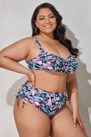 (L-4XL) Floral Adjustable Side Bikini Set