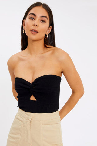 Merlaine Strapless Knotted Knit Crop Top