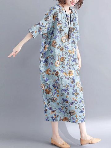 Elegant Floral Mid-length A-Line Dress