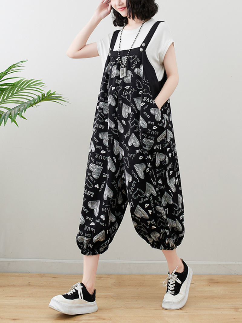 Pure Soul Black Cotton Baggy Dungarees