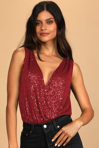 Evening Of Wonder Sequin Cowl Back Bodysuit