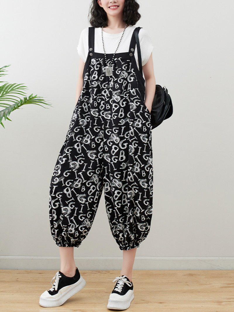 Pure Soul Black Cotton Baggy Dungarees