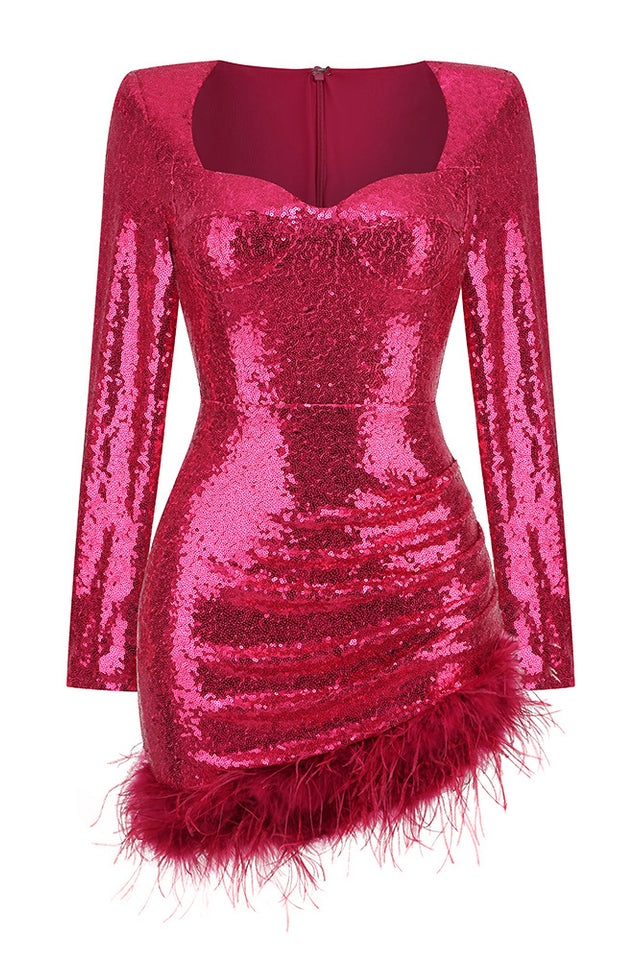 Daria Sequin Feather Mini Dress