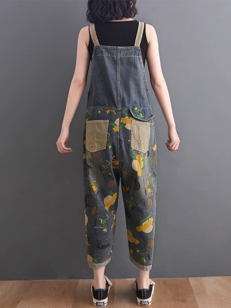 Modern Large Size Cartoon Printed Dungaree