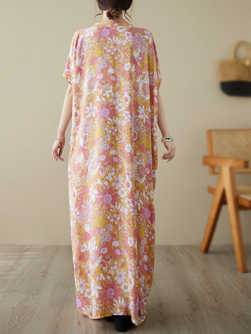 Dream Girl Cotton V-neck Floral Kaftan Dress