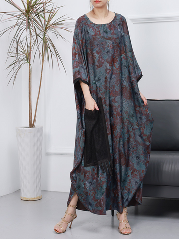 Lady Plus Size Loose Printed Sleeve Long Kaftan Dress