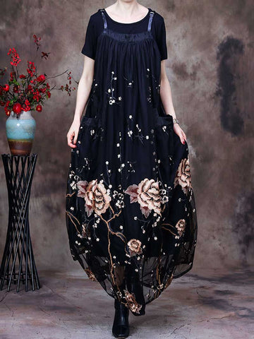 Here's looking Printed Floral Maxi Salopette Dress