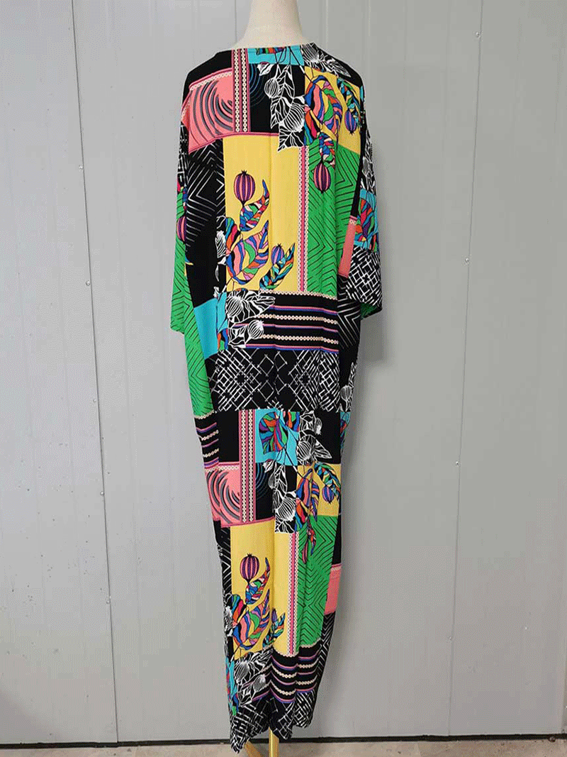 Printed Black Color Polyester Long Length Gown Kimono Duster Robe