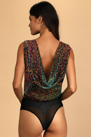 Evening Of Wonder Sequin Cowl Back Bodysuit