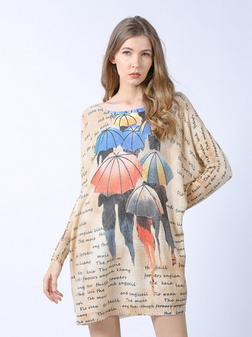 midi length loose cartoon printing sweater Top