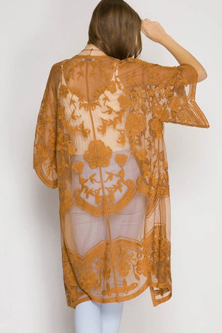 Hollow Out Lace Kimono Cover Up