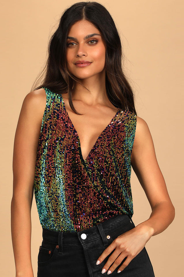 Evening Of Wonder Sequin Cowl Back Bodysuit