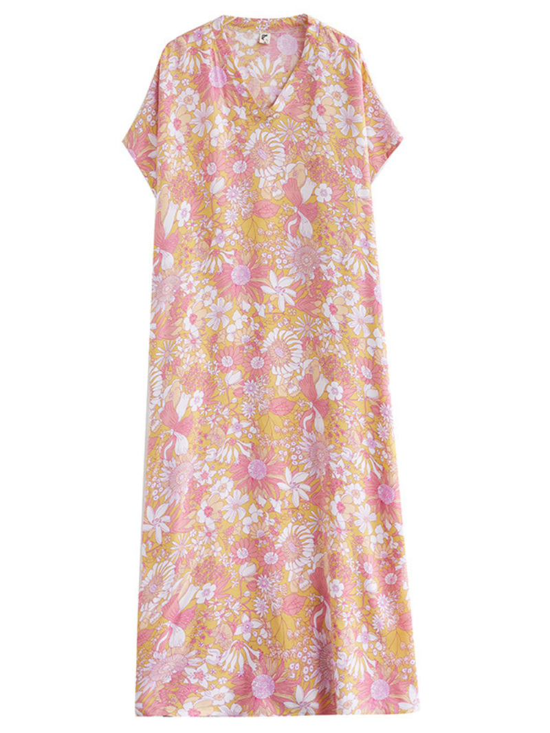 Dream Girl Cotton V-neck Floral Kaftan Dress